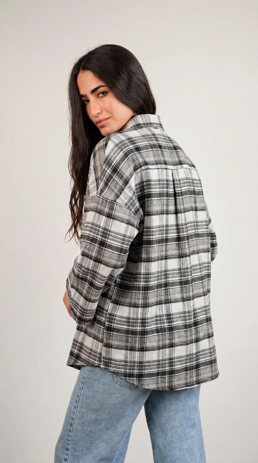 Essential Plaid Shirt wide-sleeve Mono 🖤🤍