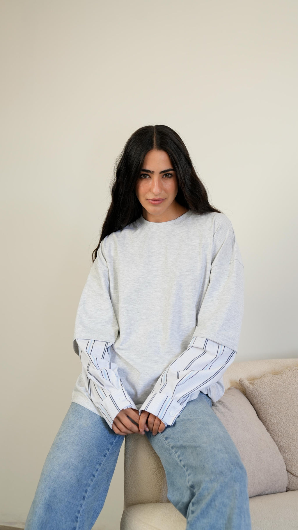Grey Layered wide-sleeves t-shirt