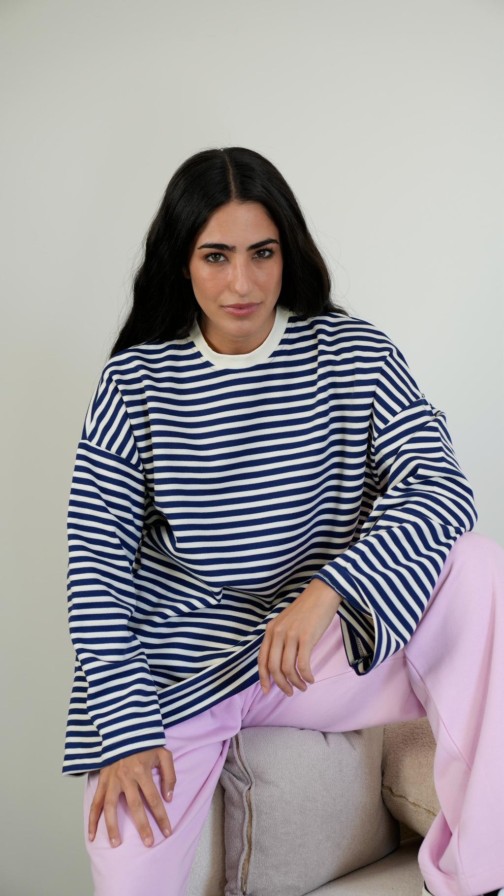 Striped widesleeves t-shirt