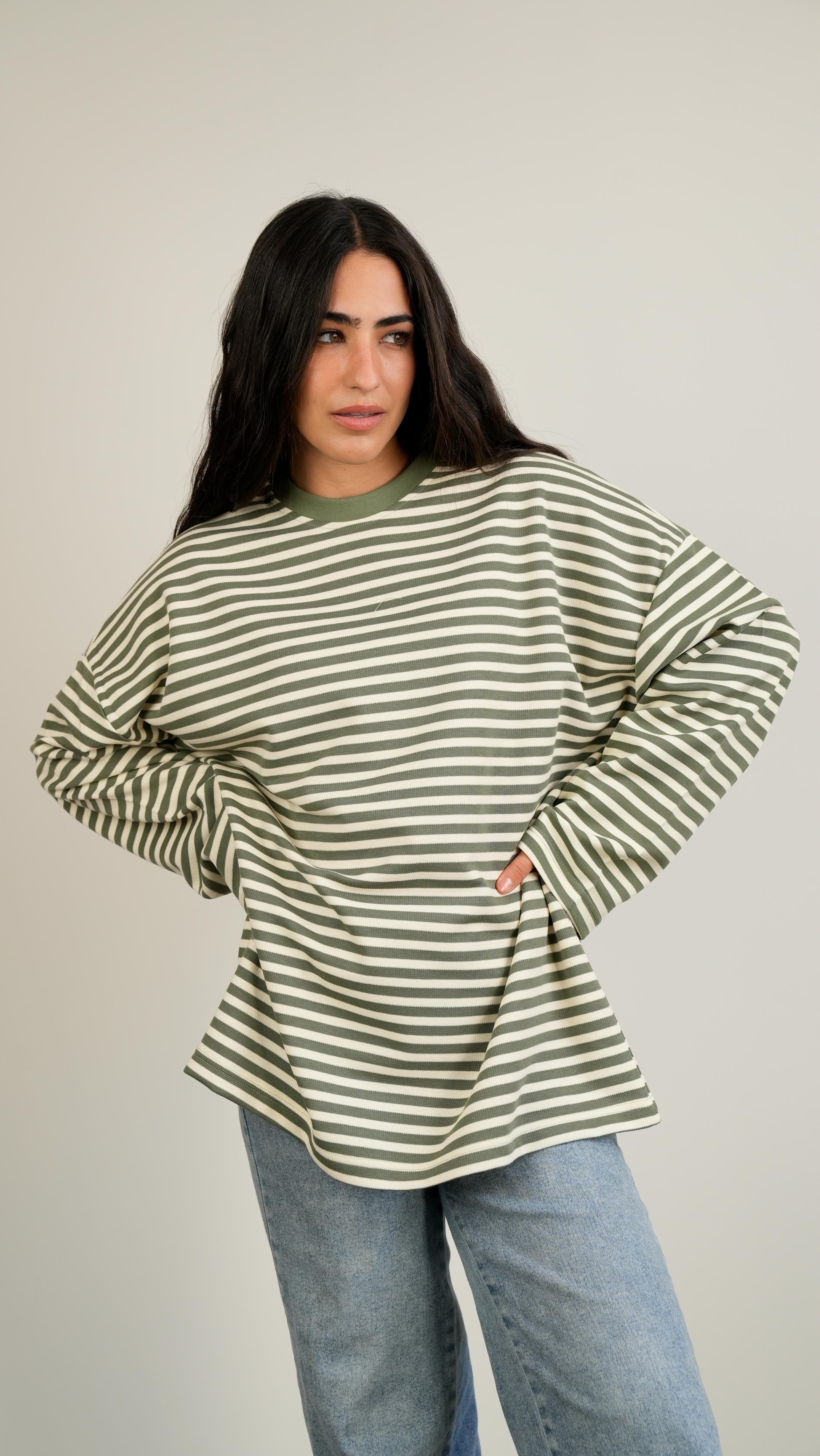 Striped widesleeves t-shirt