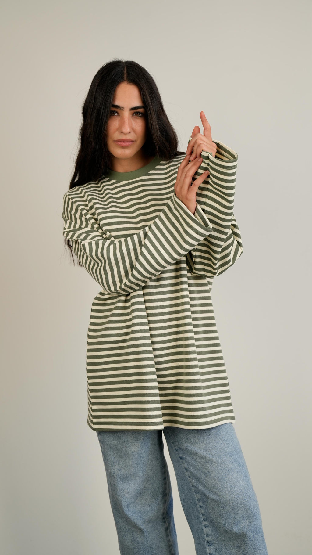 Striped widesleeves t-shirt