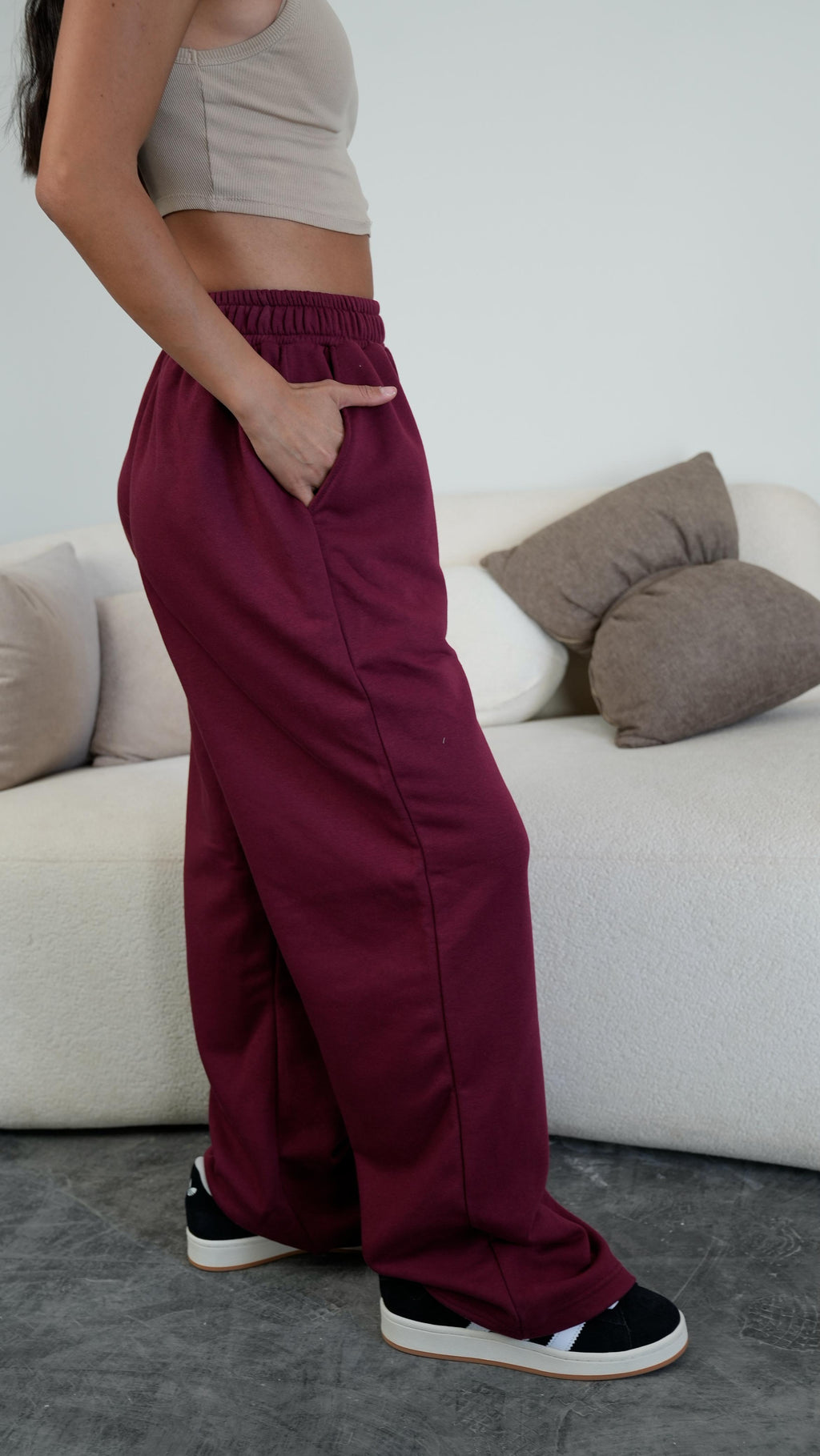 Burgundy Wide-leg Pants