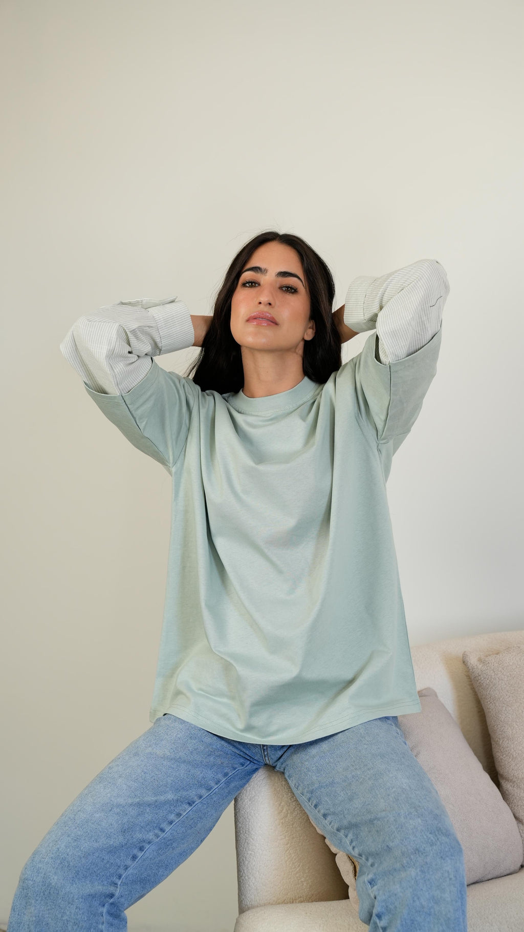 Mint Layered wide-sleeves t-shirt