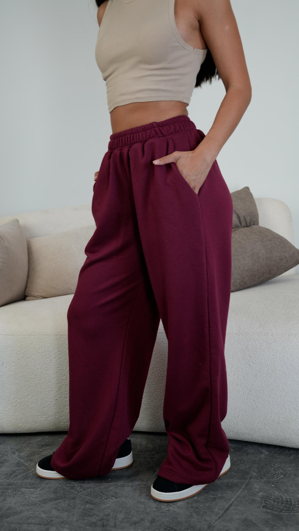 Burgundy Wide-leg Pants