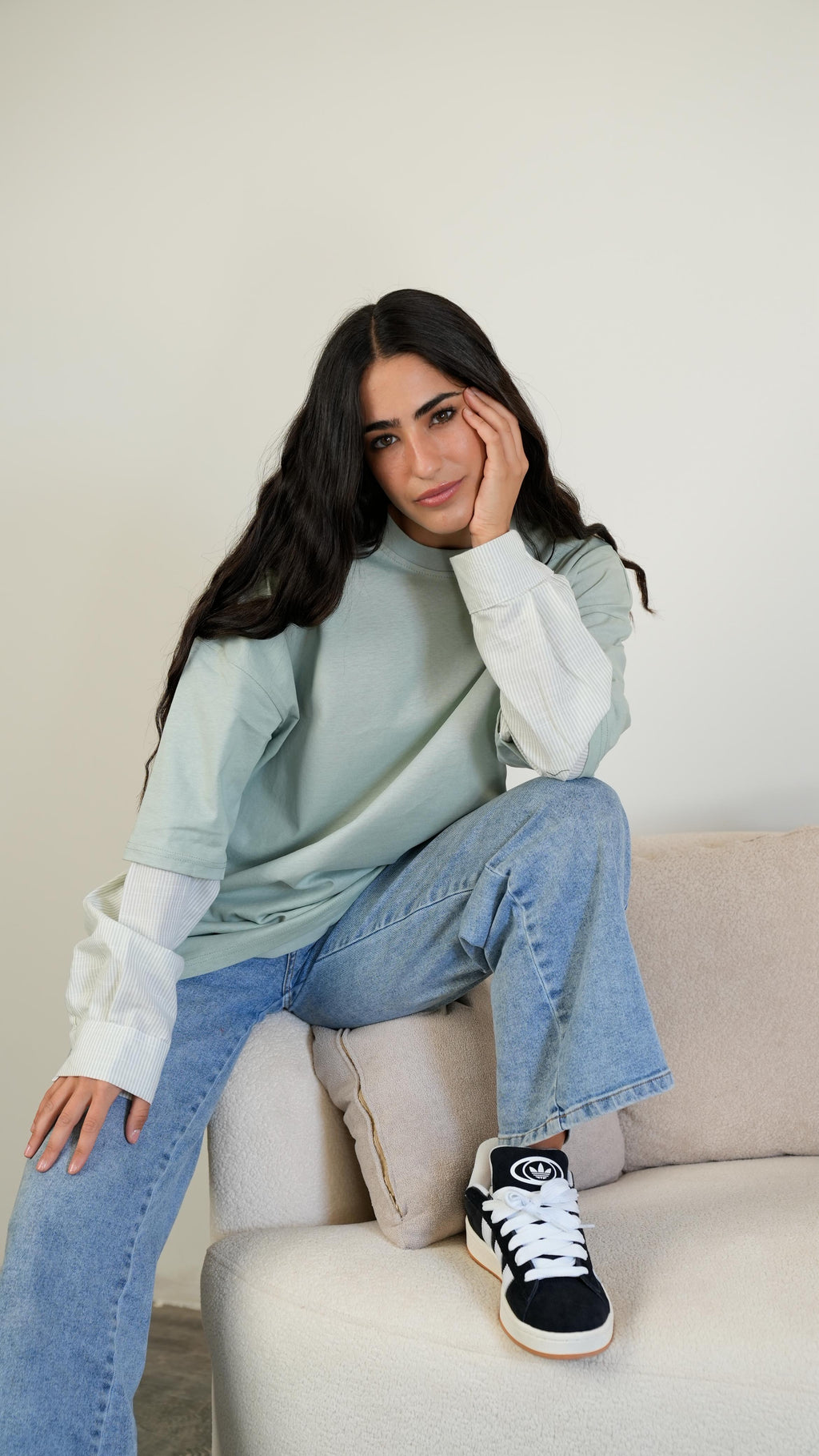 Mint Layered wide-sleeves t-shirt