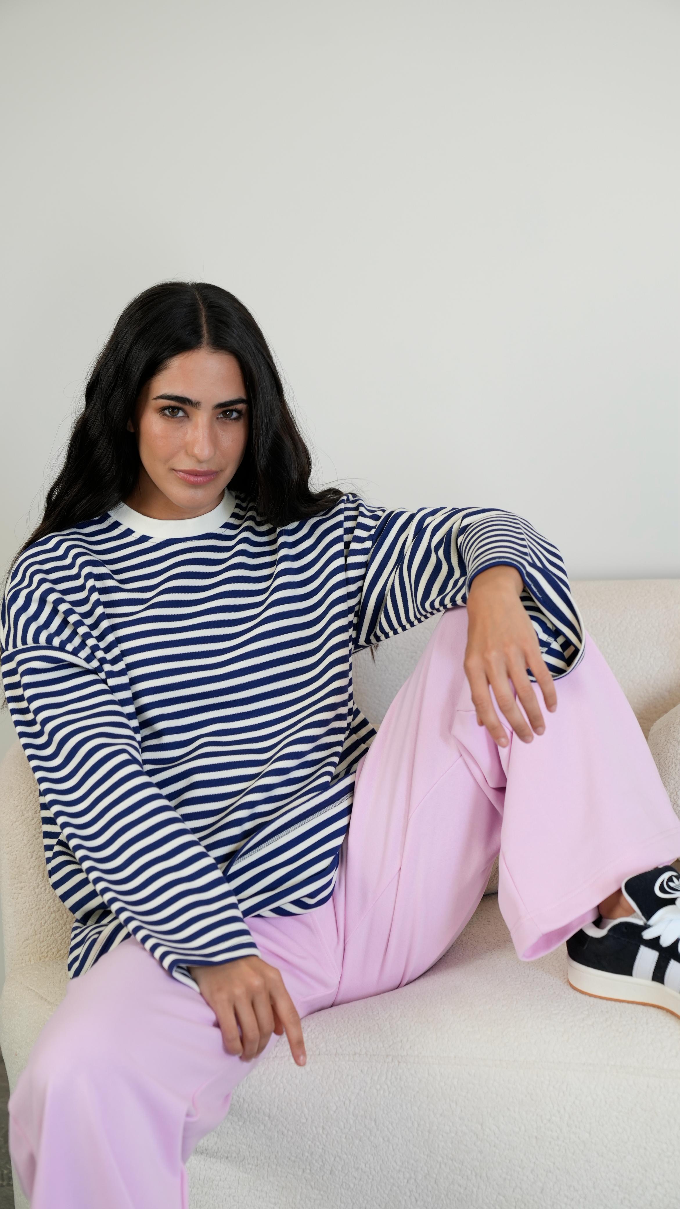 Striped widesleeves t-shirt