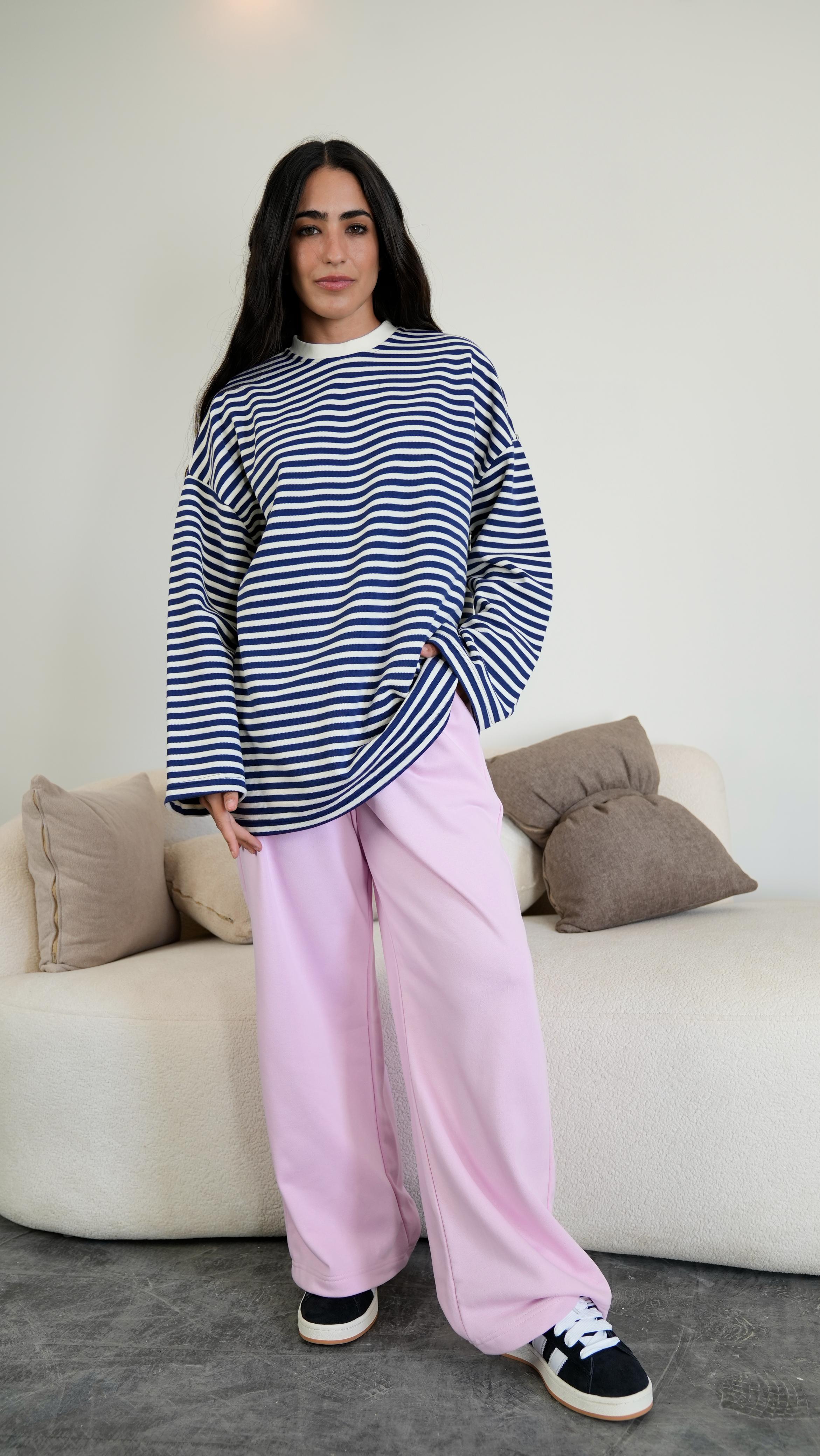 Striped widesleeves t-shirt