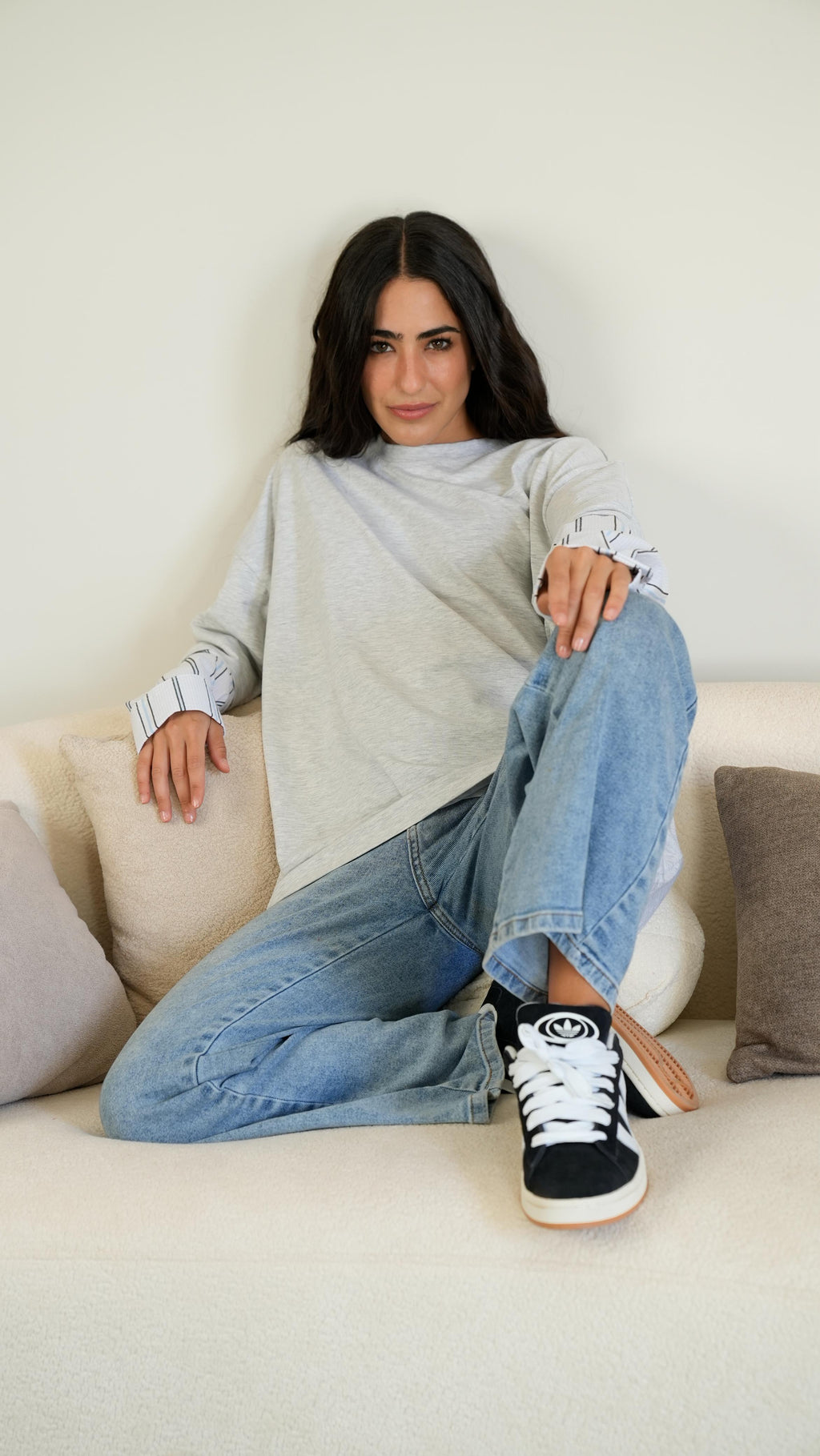 Grey Layered wide-sleeves t-shirt