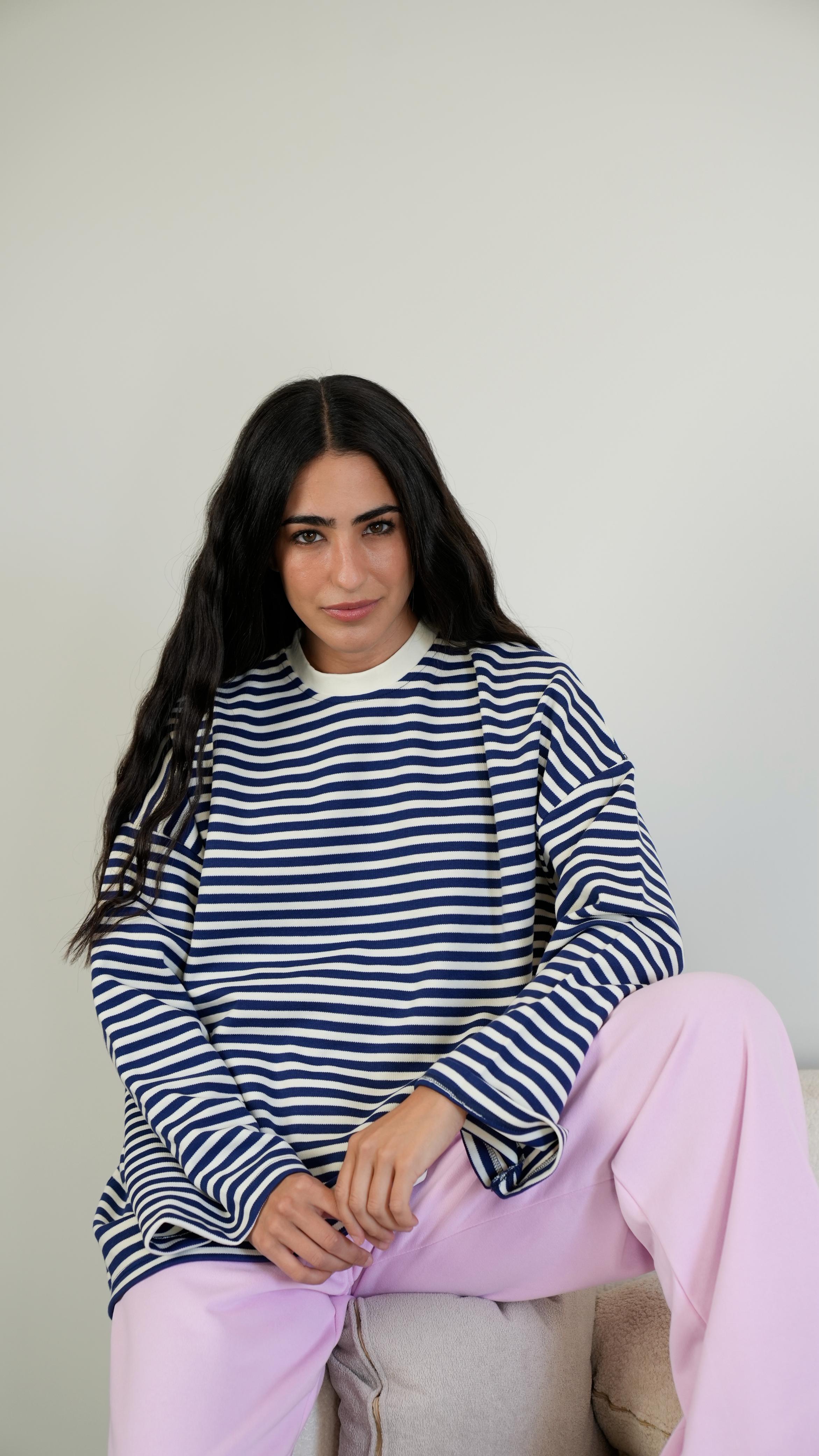 Striped widesleeves t-shirt
