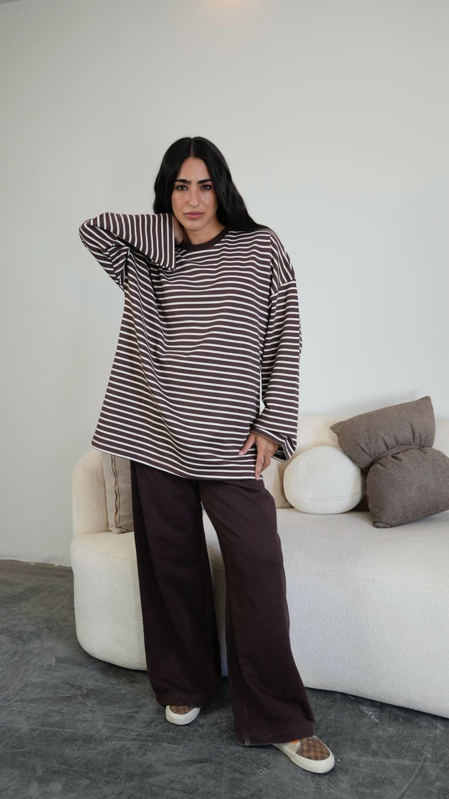 Striped widesleeves t-shirt