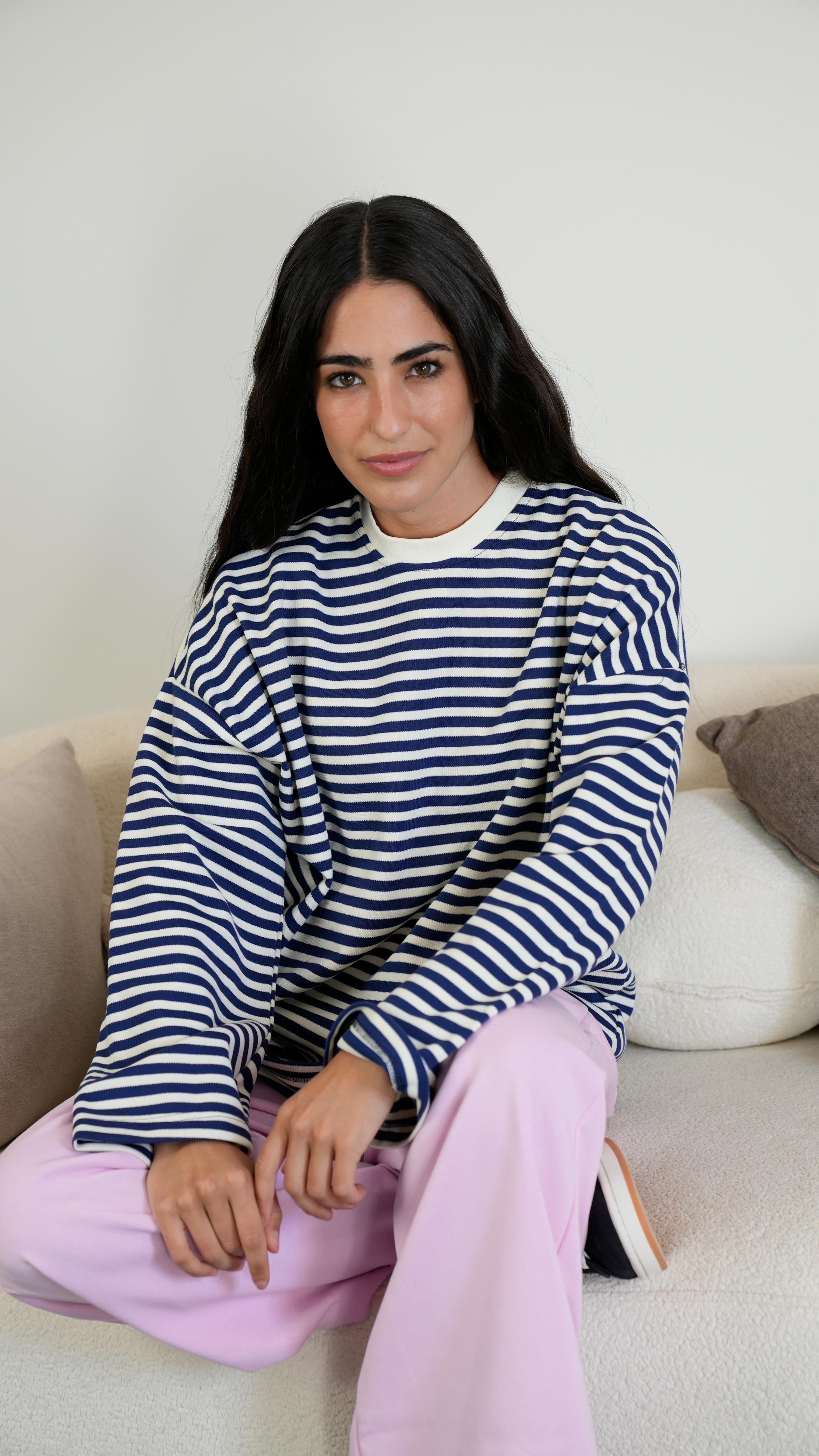 Striped widesleeves t-shirt