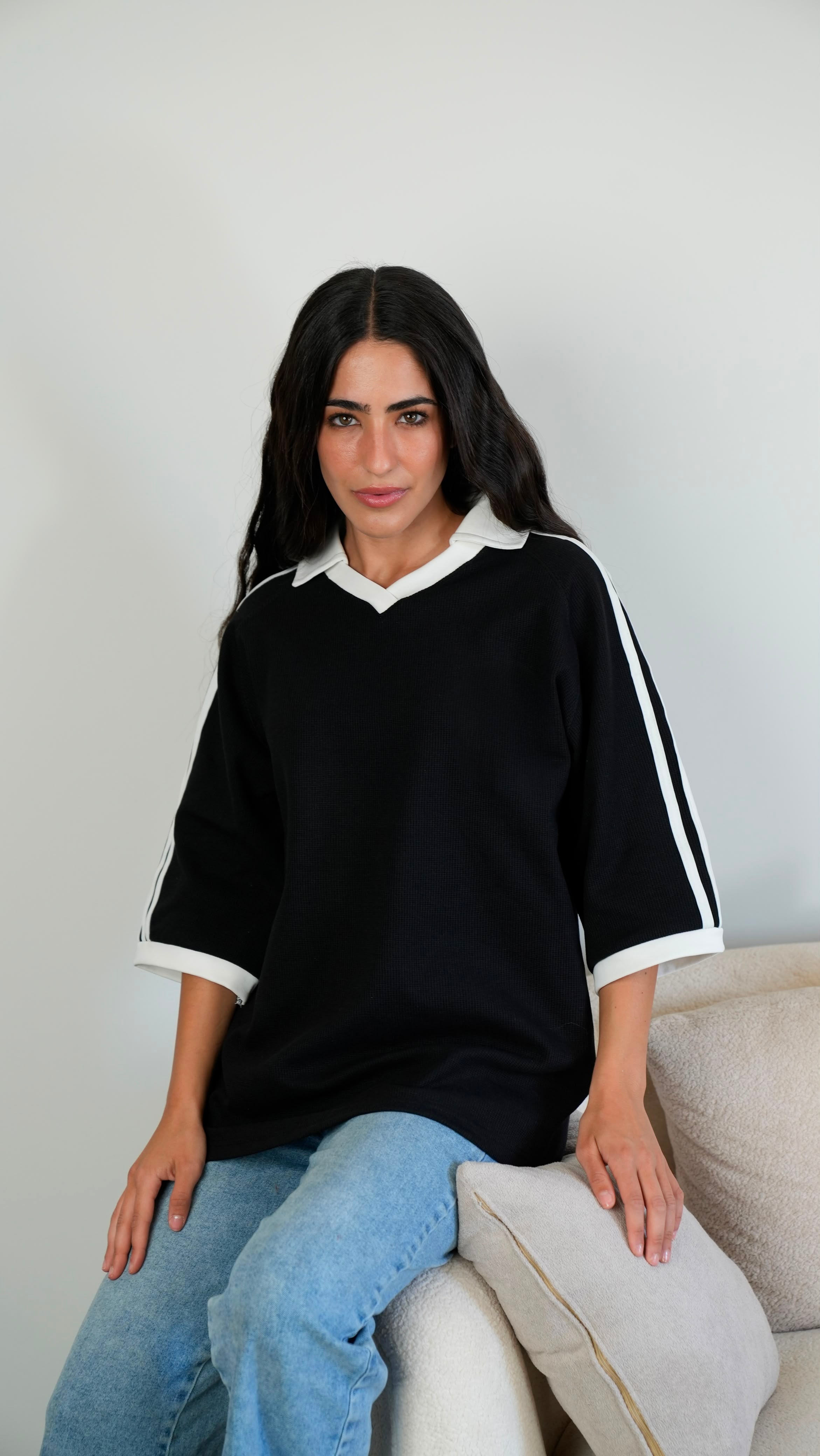 short-sleeve Stripe Waffle T-shirt