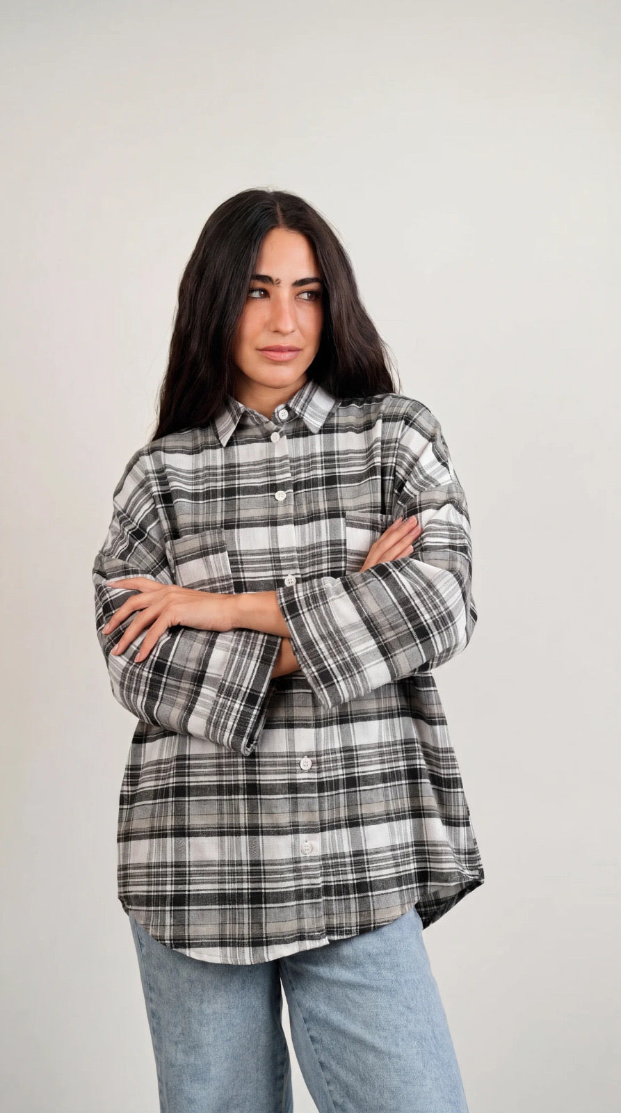 Essential Plaid Shirt wide-sleeve Mono 🖤🤍