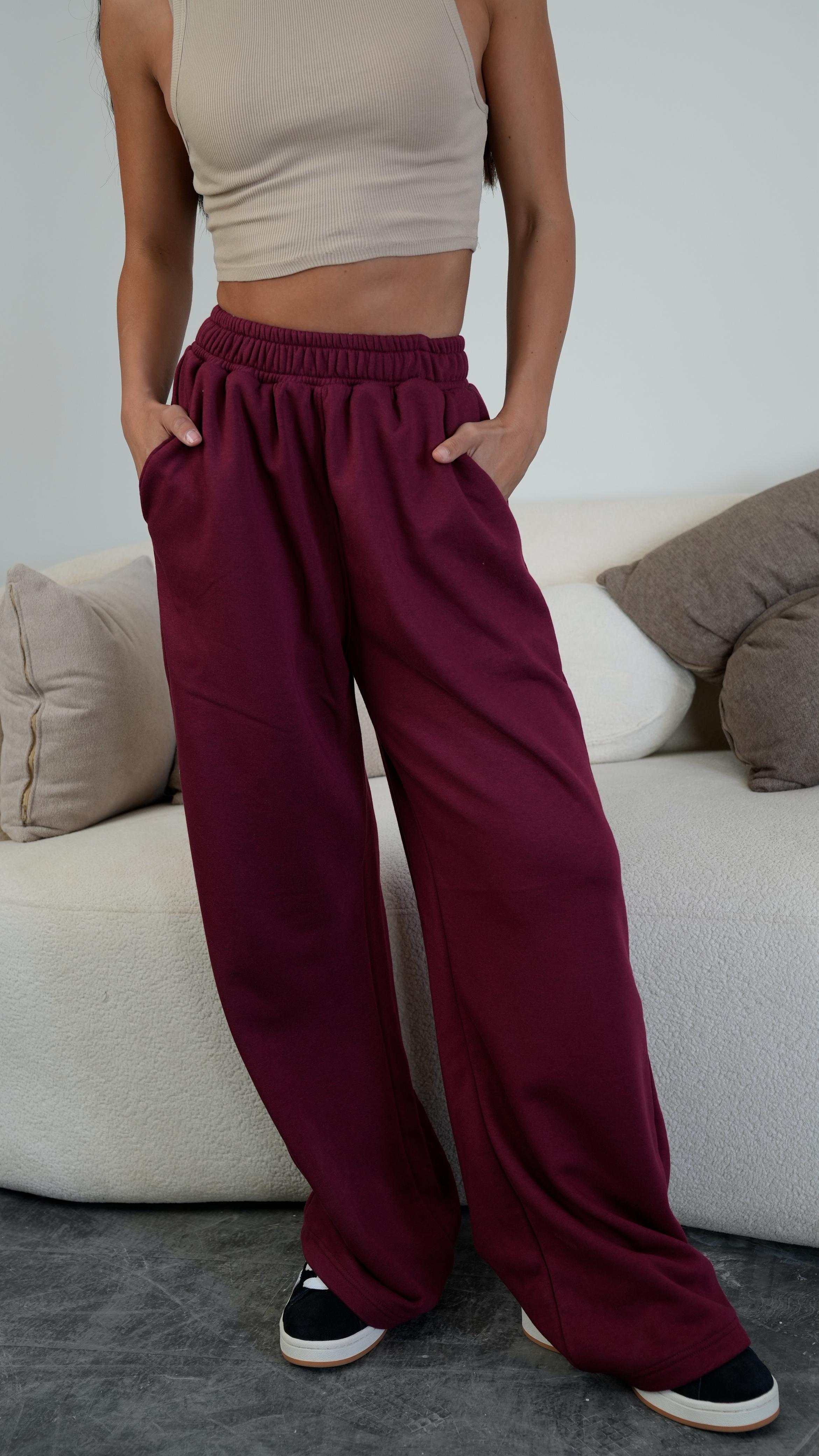 Burgundy Wide-leg Pants