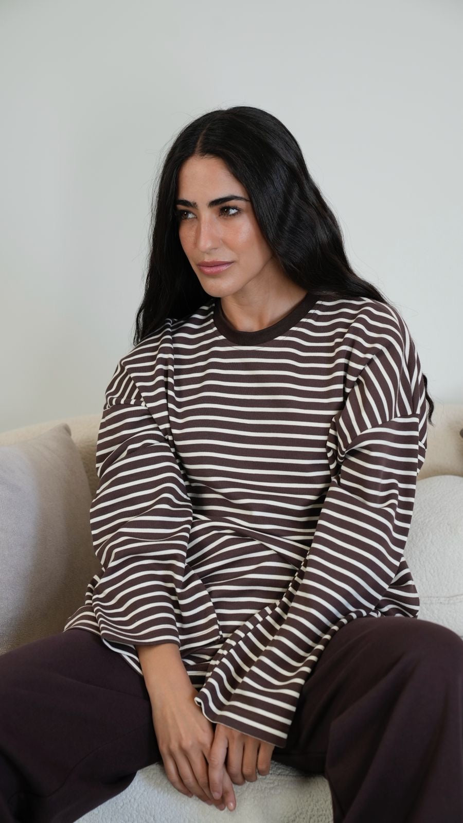 Striped widesleeves t-shirt