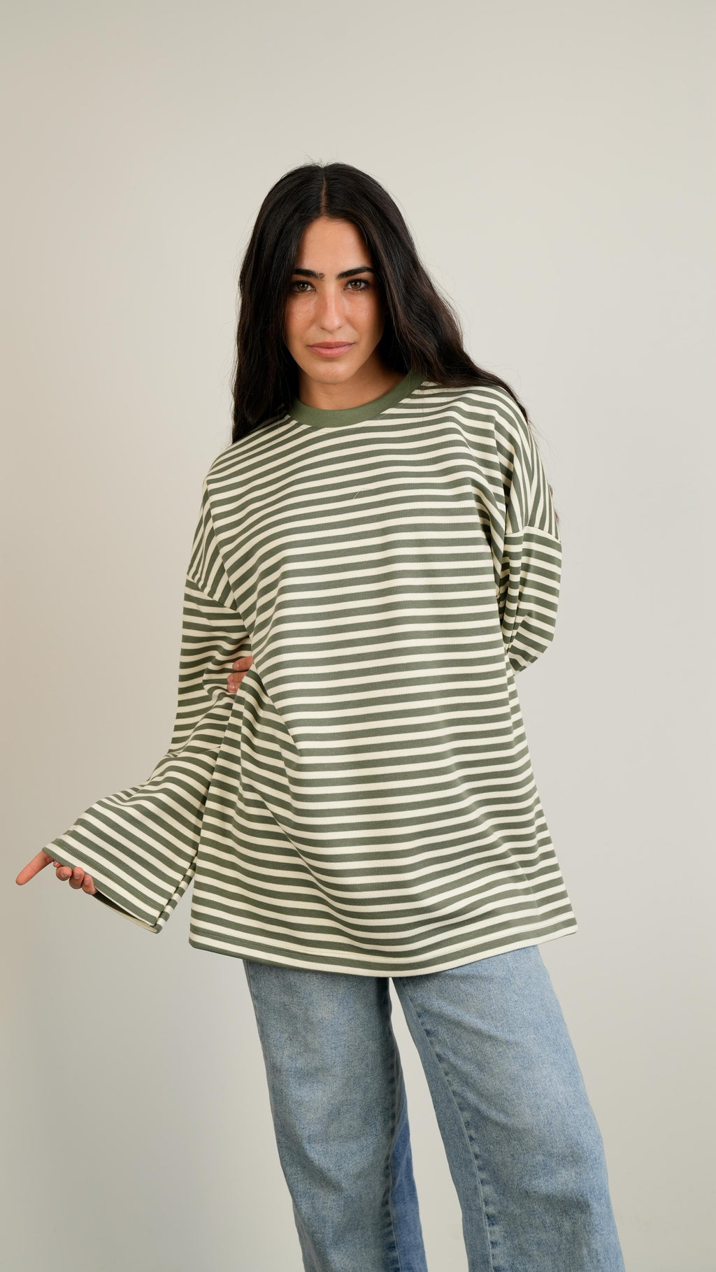Striped widesleeves t-shirt