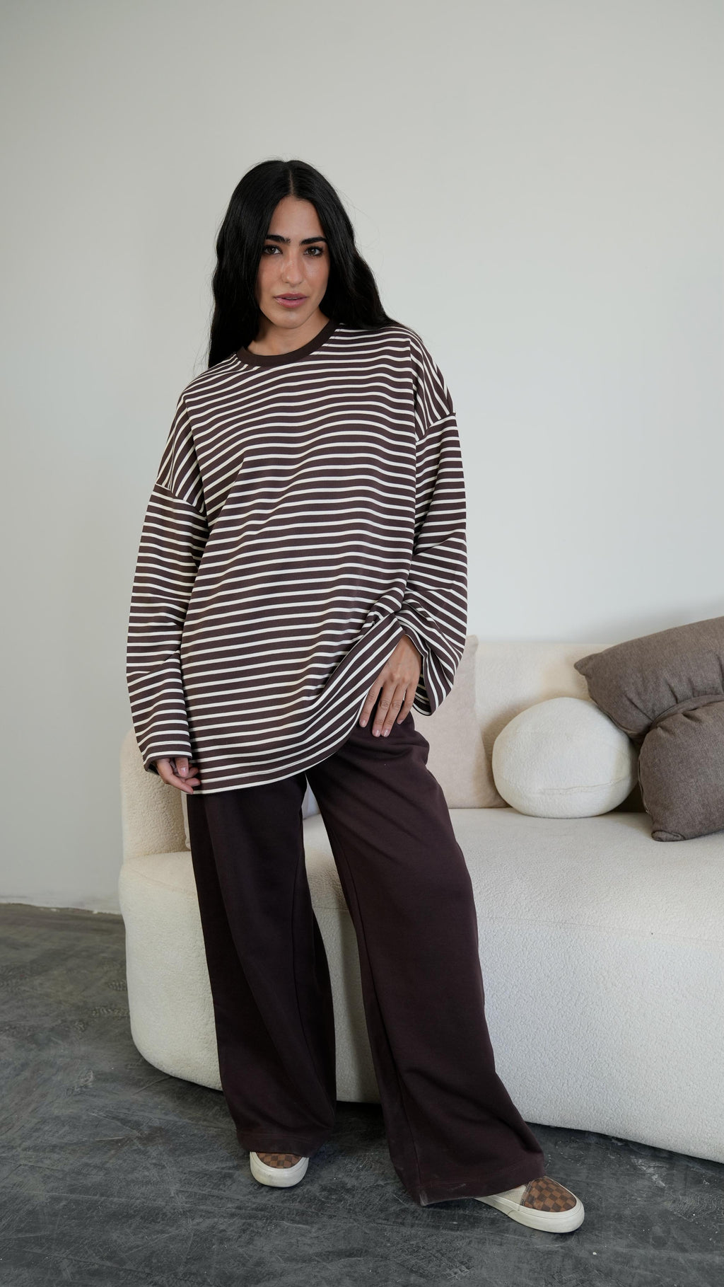Striped widesleeves t-shirt