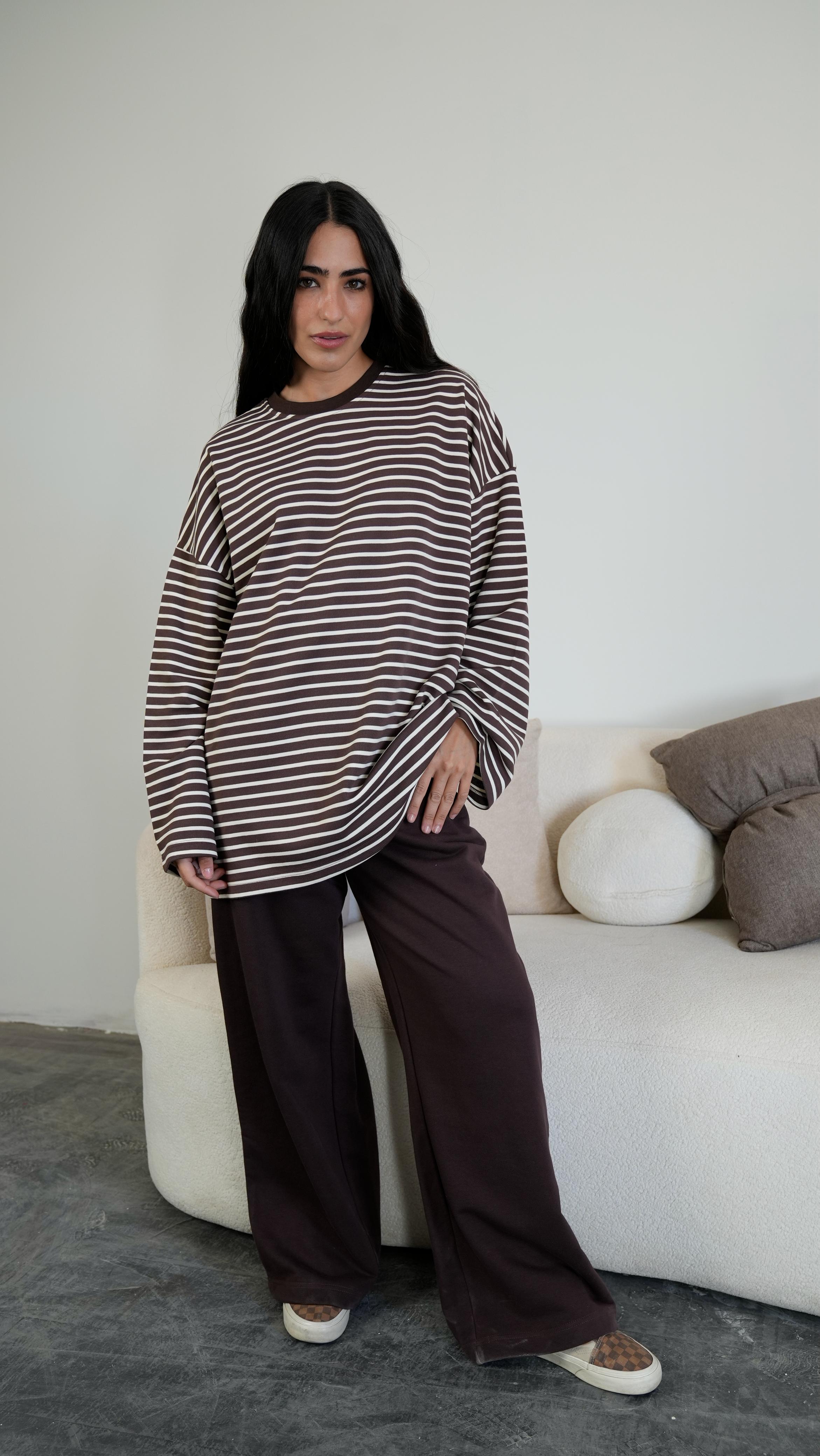 Striped widesleeves t-shirt