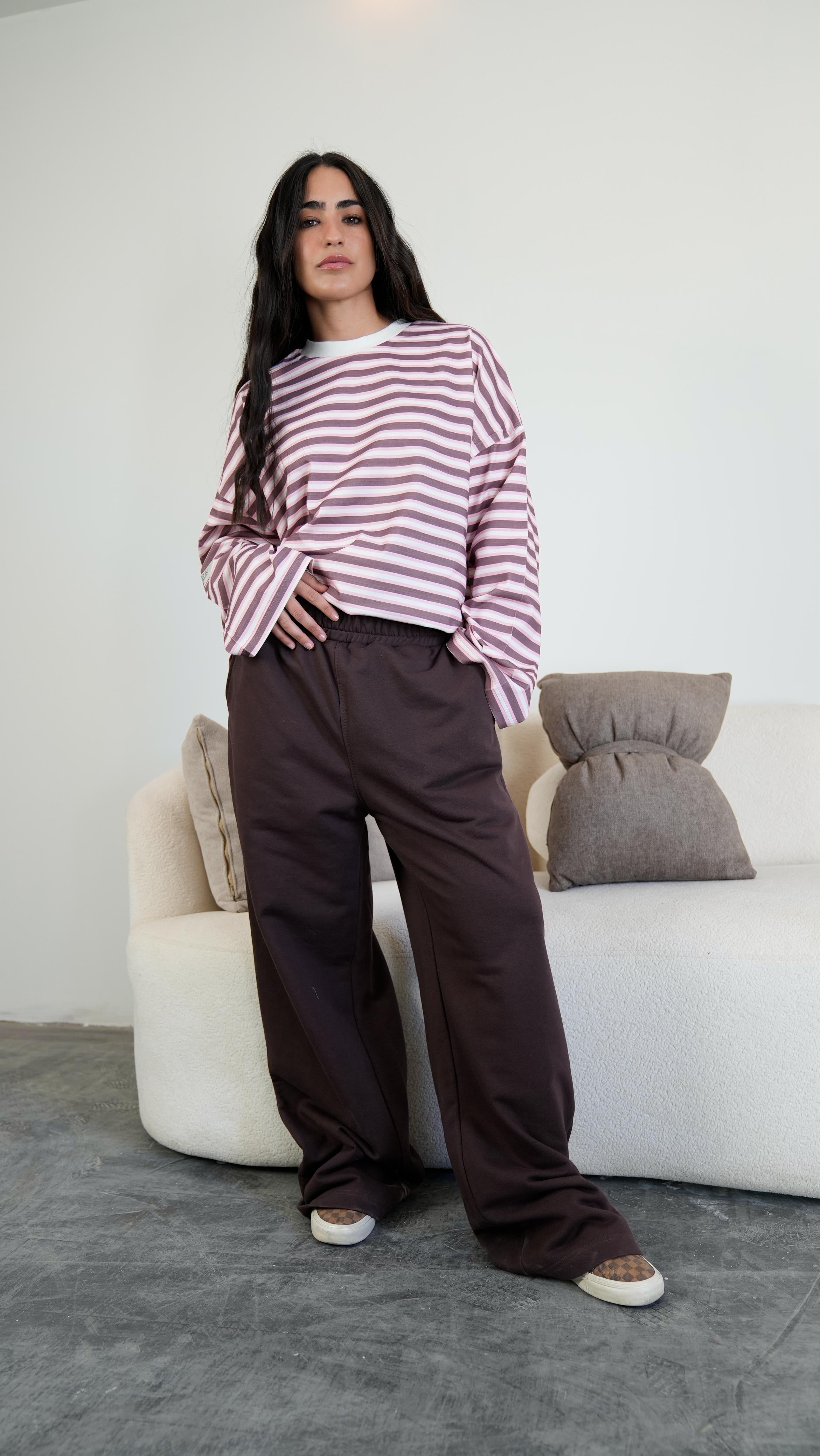Striped widesleeves t-shirt