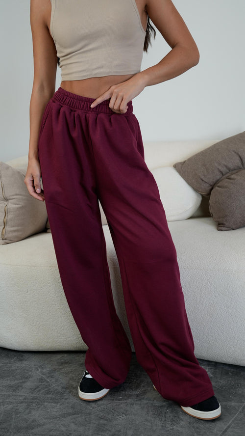 Burgundy Wide-leg Pants