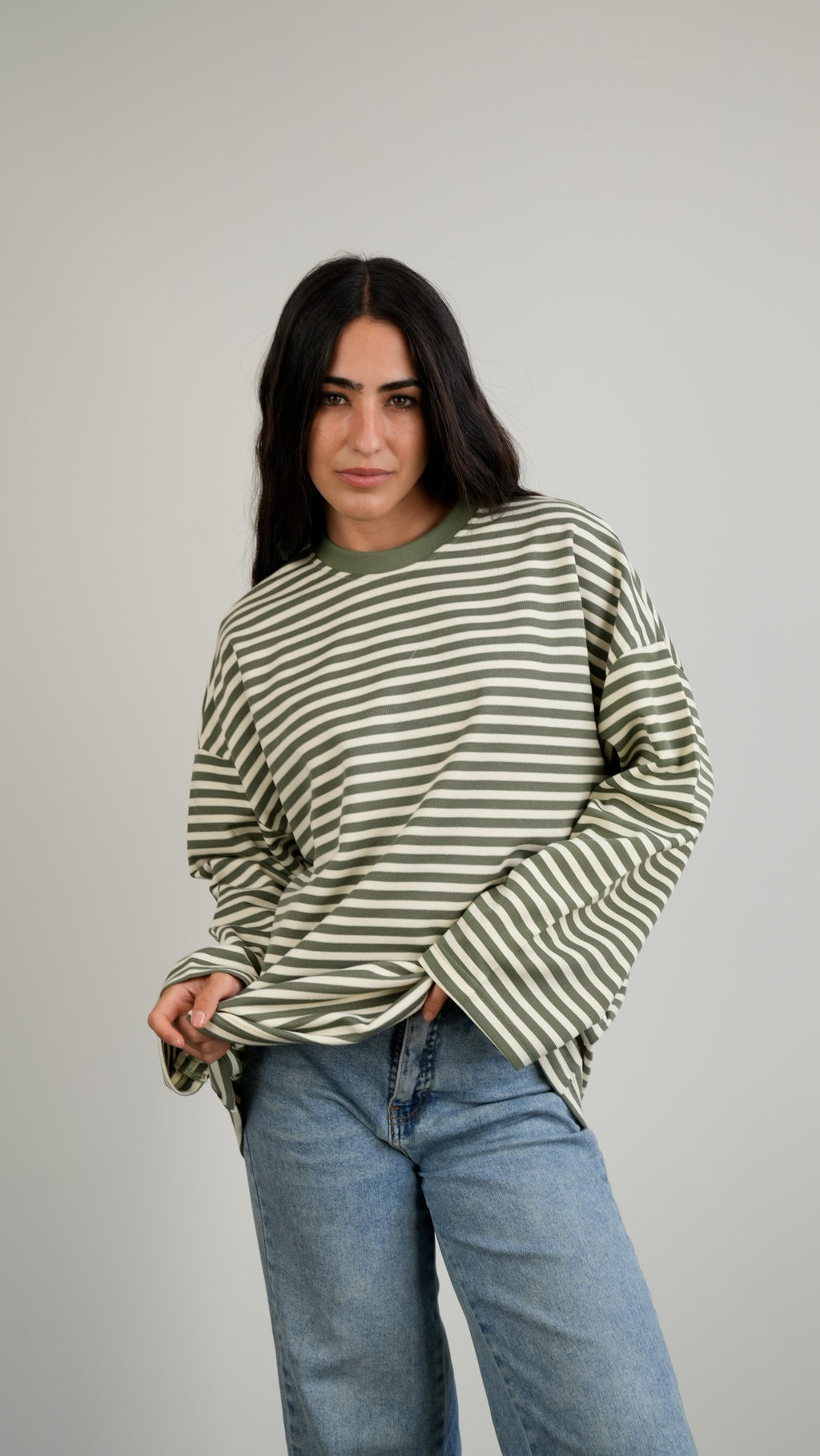 Striped widesleeves t-shirt