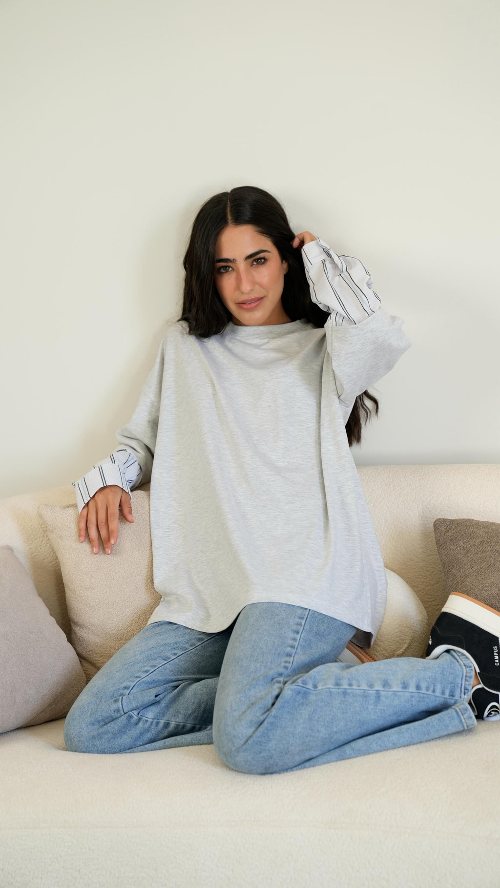 Grey Layered wide-sleeves t-shirt