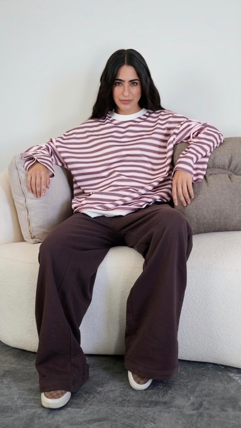 Striped widesleeves t-shirt