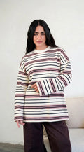 Striped wide-sleeves T-shirt