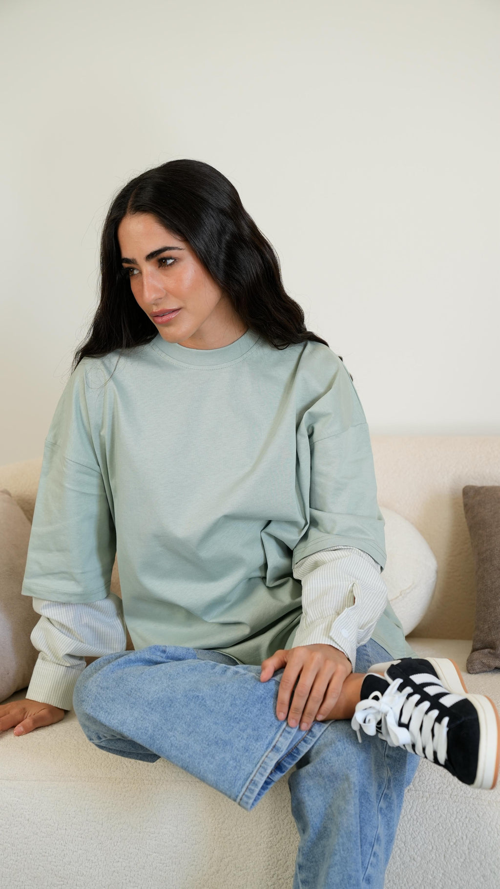 Mint Layered wide-sleeves t-shirt