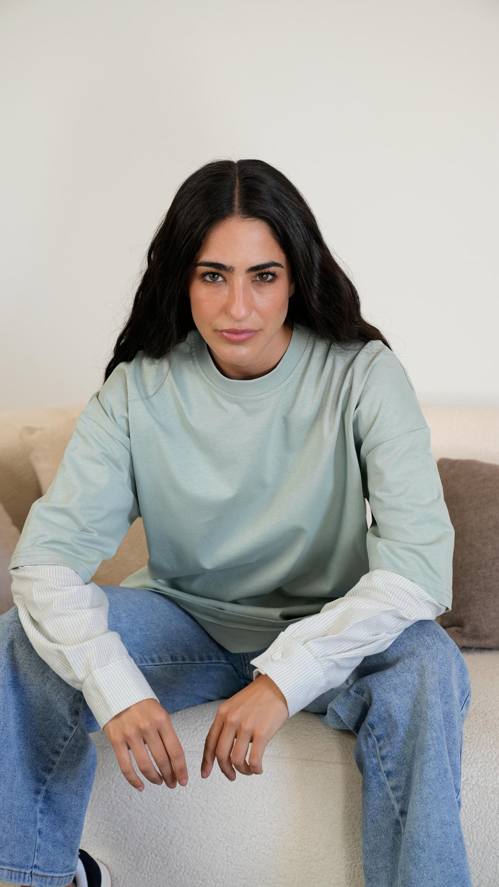 Mint Layered wide-sleeves t-shirt