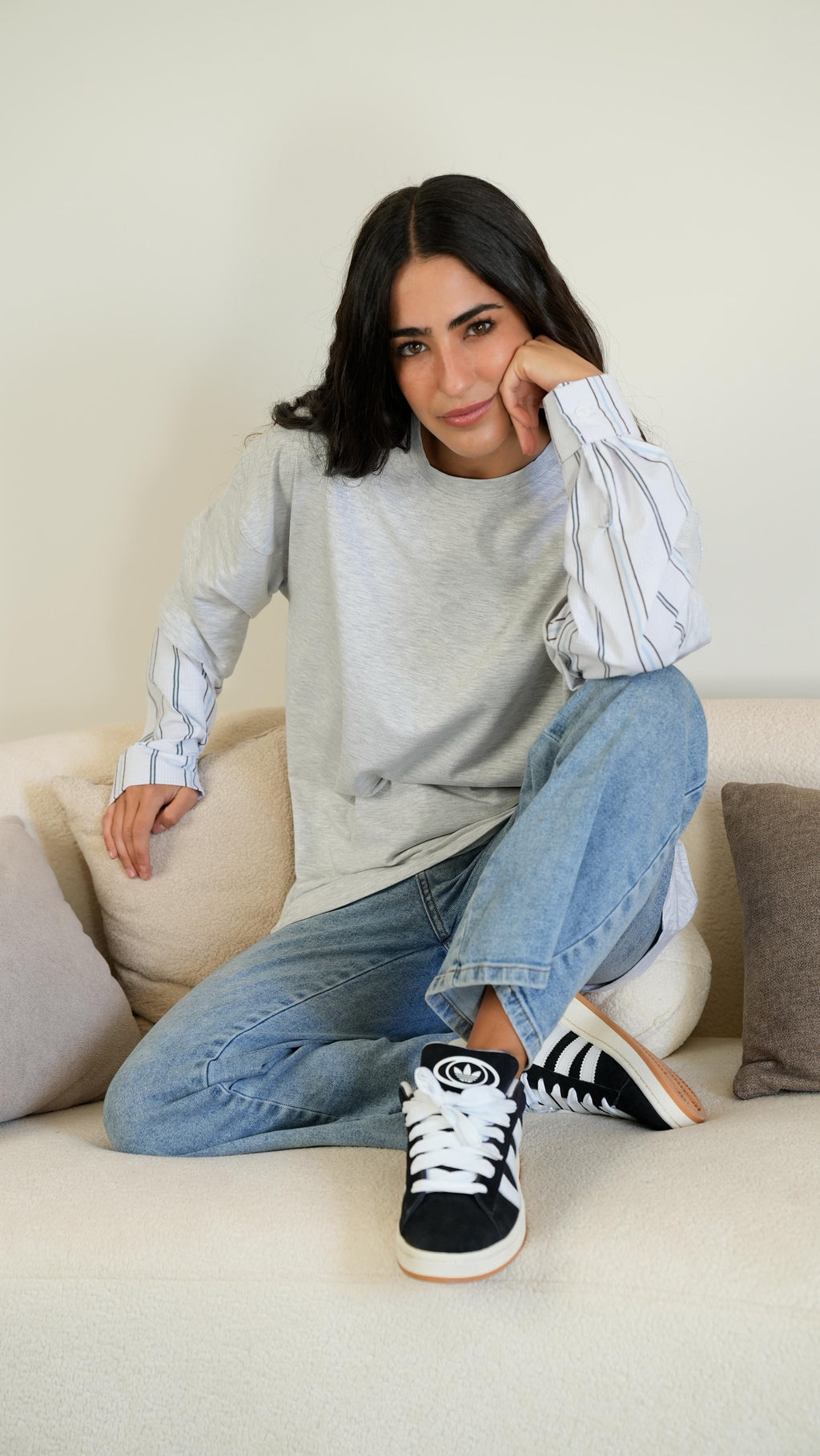 Grey Layered wide-sleeves t-shirt
