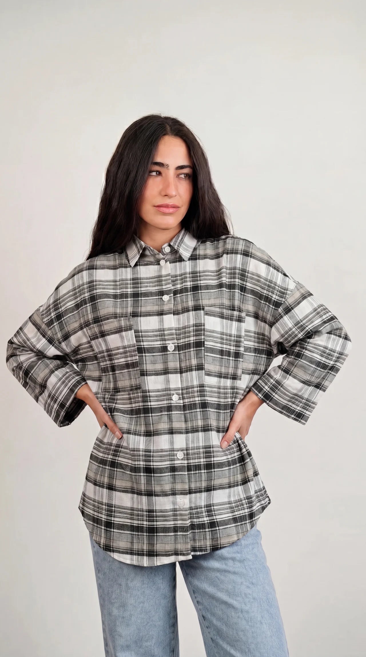 Essential Plaid Shirt wide-sleeve Mono 🖤🤍