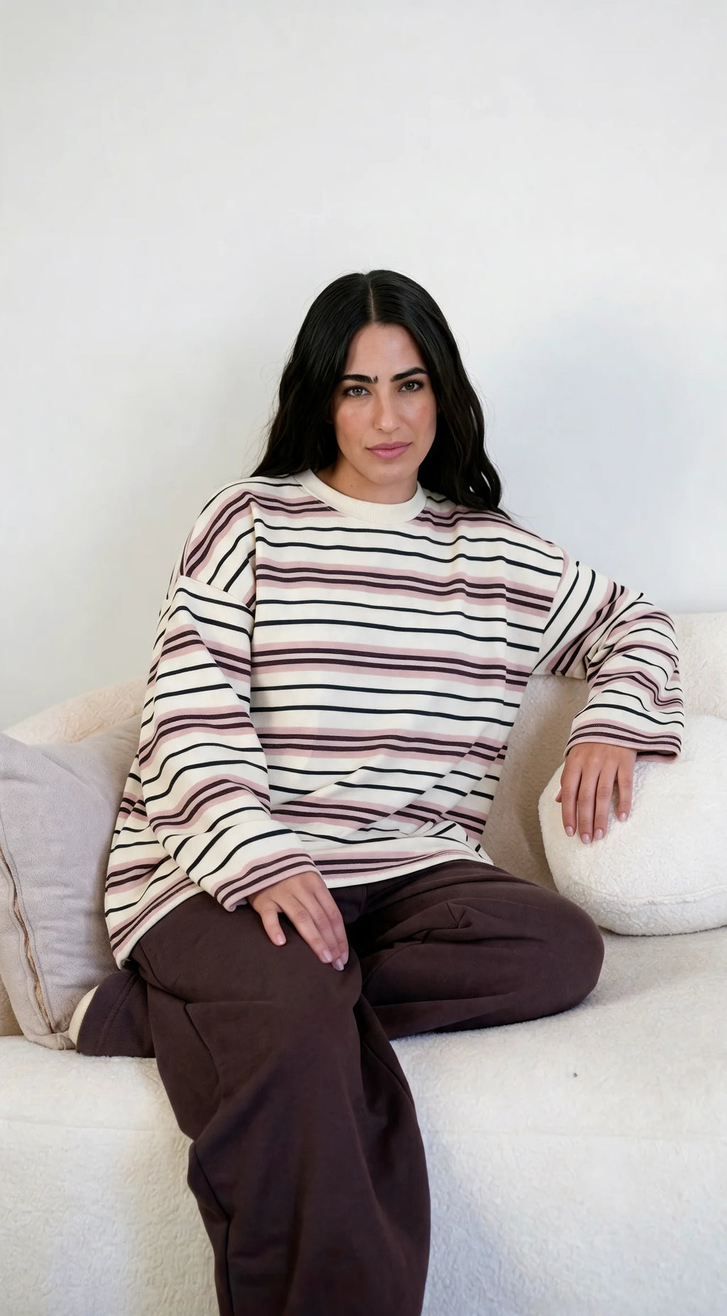 Striped wide-sleeves T-shirt