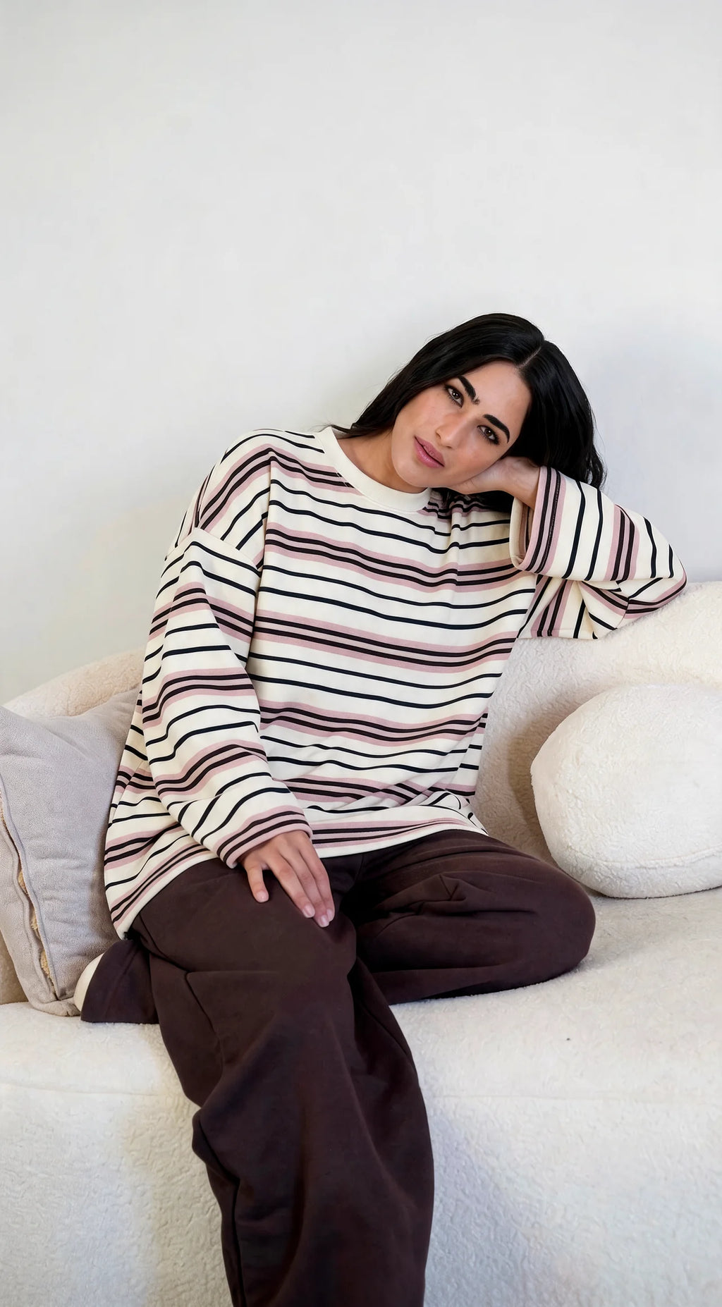 Striped wide-sleeves T-shirt