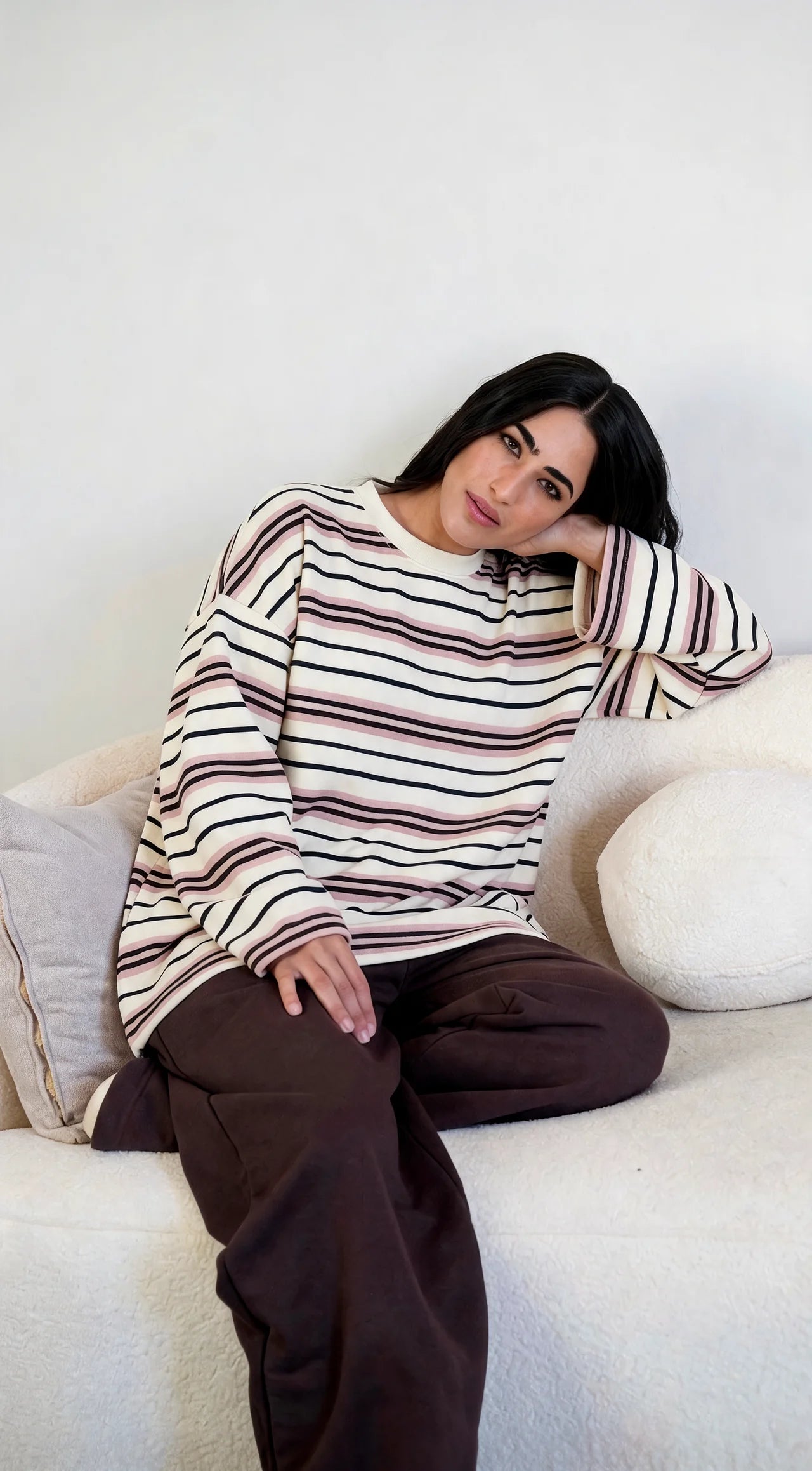 Striped wide-sleeves T-shirt